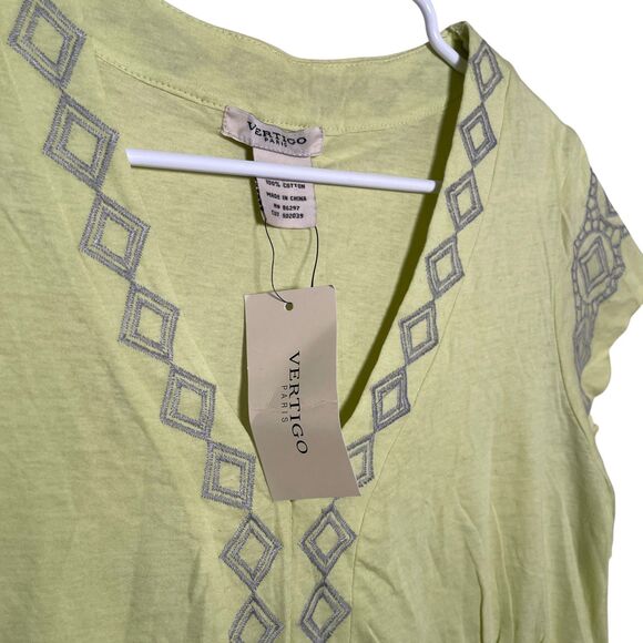 Vertigo Paris Blouse Women's XL Neon Embroidered V-Neck Short Sleeve Top NWT - Picture 6 of 13